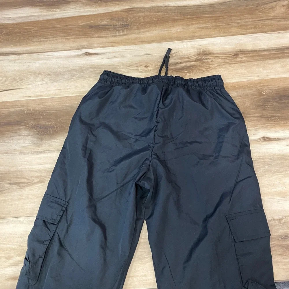 BoohooMAN Cargo Track Pants Mens M Tall Streetwear Polyester Straight Leg Black - Picture 11 of 11